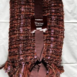 Crate&Barrel Brown and Plum Woven Throw